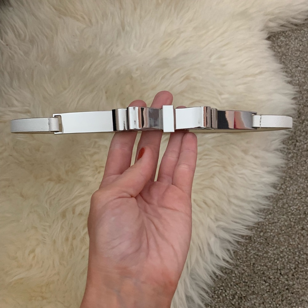 Silver bow & white leather BCBG waist belt